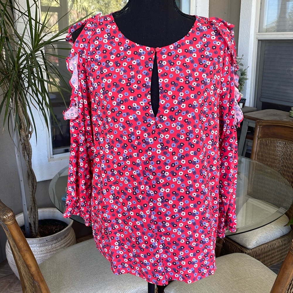Nautica Pretty Floral Hibacus Spring Blouse NWT!